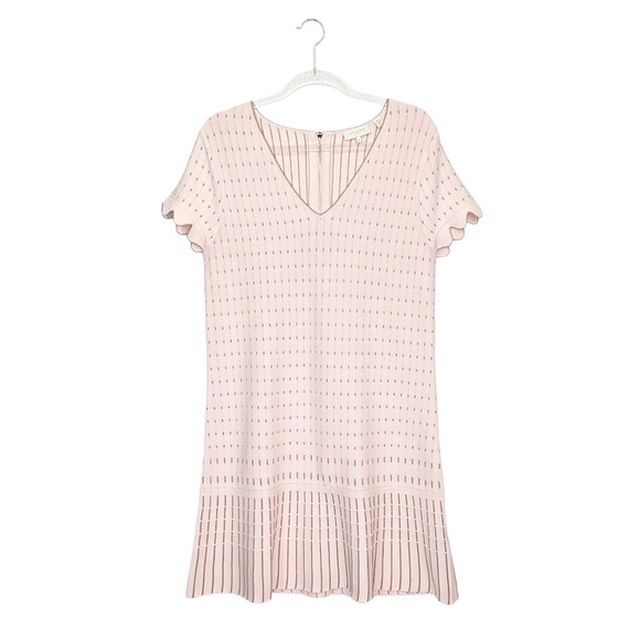 Ted Baker Maciiey Sweater Dress Soft Pink & Gold Size 8 Dropped Waist Mini EUC - Picture 1 of 10